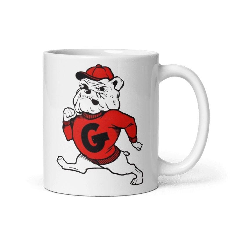 Georgia Bulldogs '60 Booster Club ceramic mug in cream, featuring vintage design, available in 11 and 15 oz sizes.