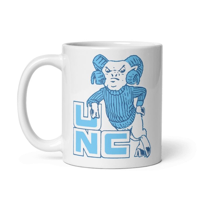 UNC '60 Booster Club Ceramic Mug with 1960s mascot graphic, cream color, available in 11 and 15 oz, microwave and dishwasher safe.