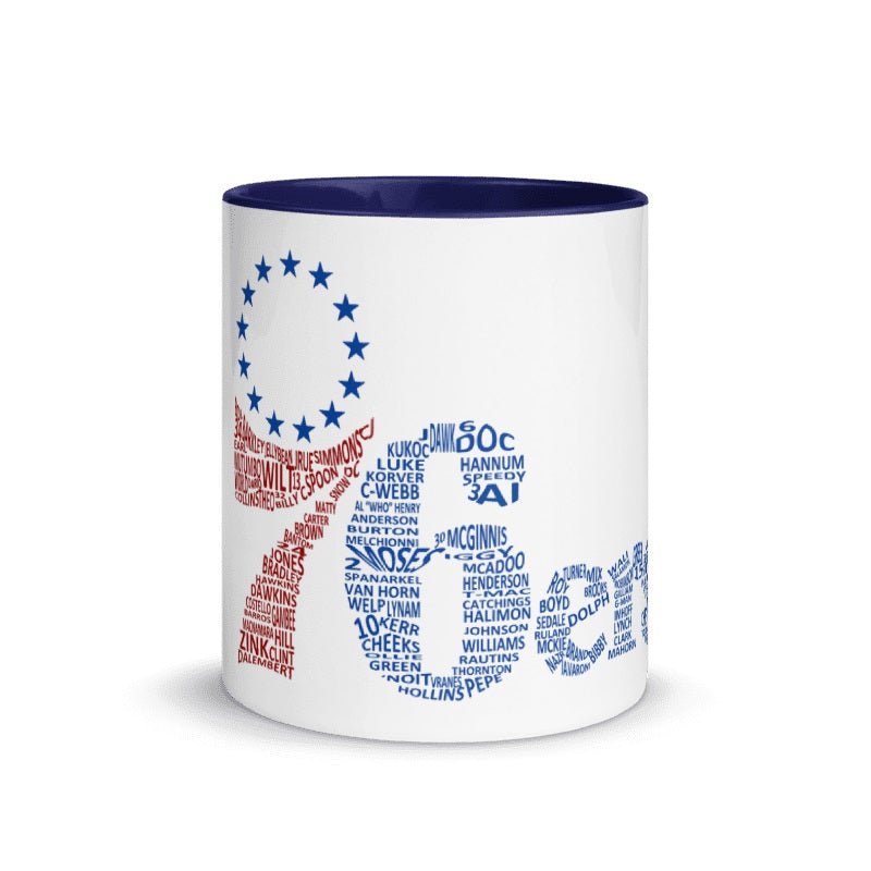 Philadelphia 76ers Legends Mug featuring player names, cream and blue design, 11oz ceramic.