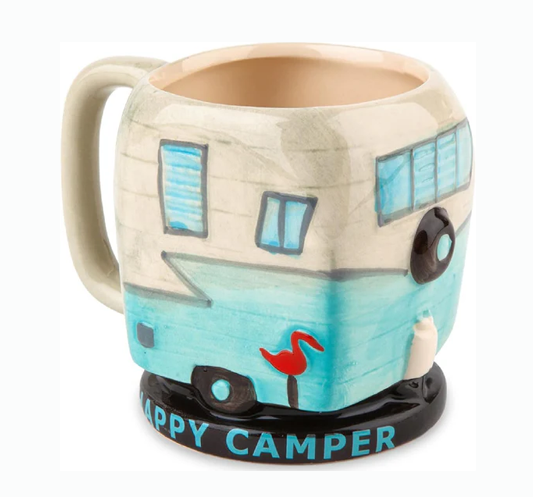 Happy Camper Ceramic Mug with vintage camper design, 12oz, premium ceramic.