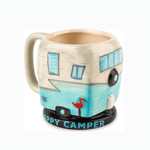 Happy Camper Ceramic Mug with camper design, 12oz premium ceramic.