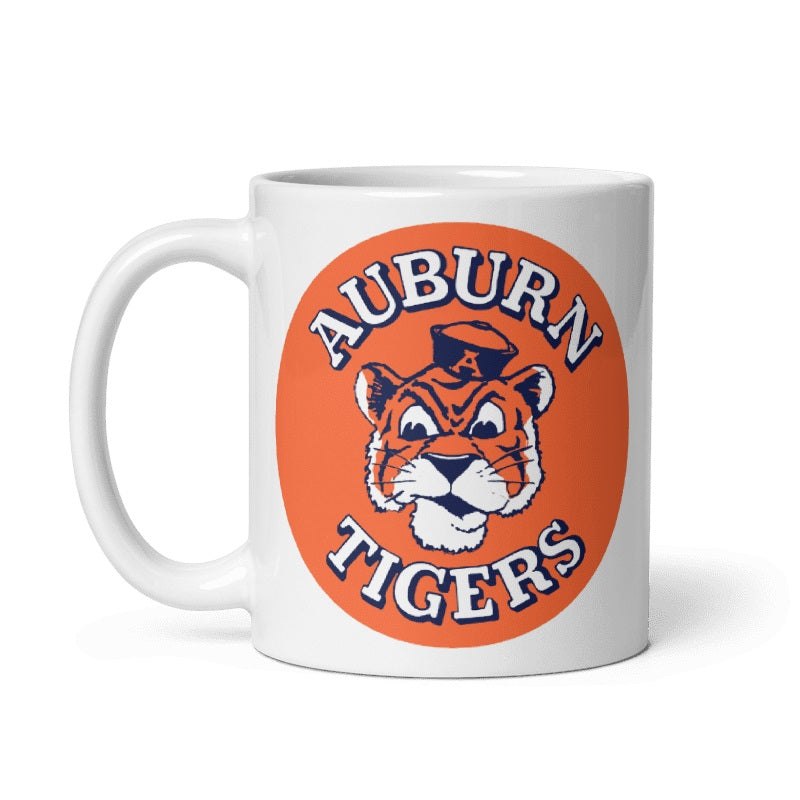 Ceramic Auburn '50 Booster Club mug with tiger design, cream color.