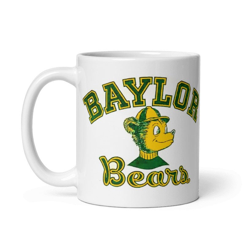 Baylor Booster Club ceramic mug with vintage bear design, cream color.