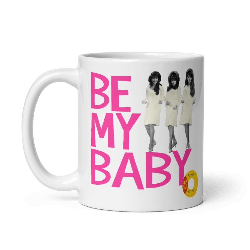 Be My Baby Ceramic Mug in cream with Valentine's Day theme, featuring "Be My Baby" text, available in 11oz and 15oz sizes, microwave and dishwasher safe.