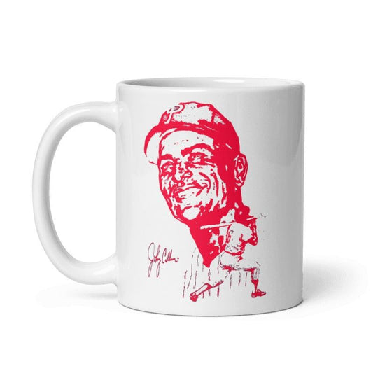 Phillies Johnny Callison Signature Ceramic Mug in cream color with red illustration, available