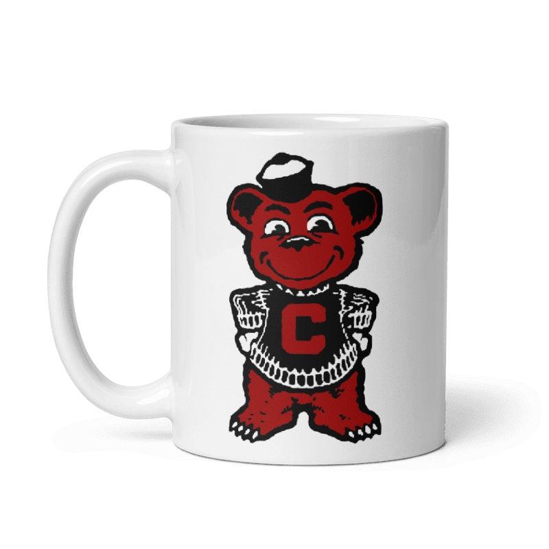 Cream-colored ceramic mug featuring Cincinnati Bearcats Old Skool design, available in 11 and 15 oz sizes, microwave and dishwasher safe.