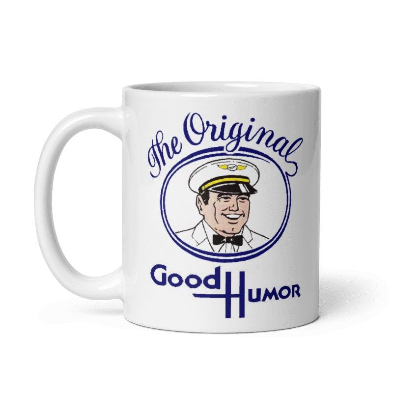 Original Good Humor Mug in cream, featuring a vintage Good Humor Man design, available in 11oz and 15oz sizes, microwave and dishwasher safe.