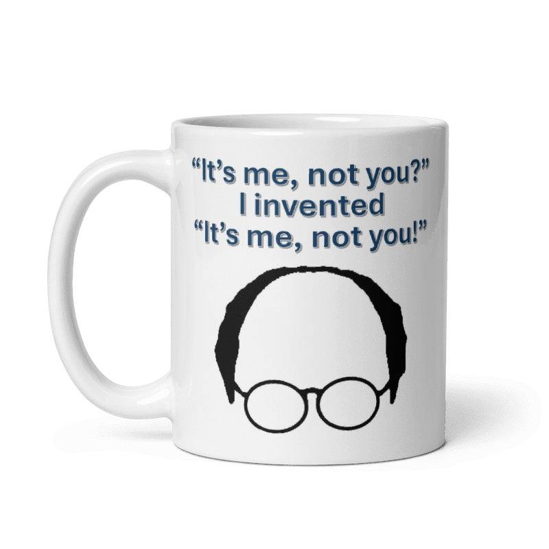 George Costanza It's Me Mug in cream color with glasses graphic and iconic quote.