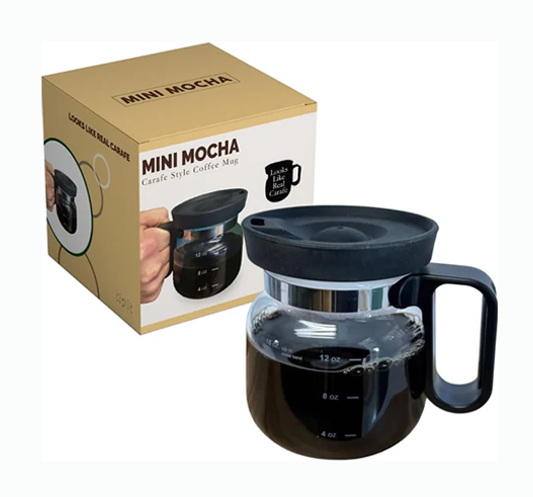 Mini Mocha Carafe Mug with box, 16oz, microwave and dishwasher safe.