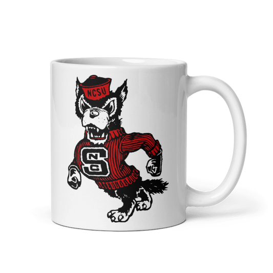 NC State Old Skool Mug, cream ceramic with Wolfpack design, 11 or 15 oz, microwave and dishwasher safe.