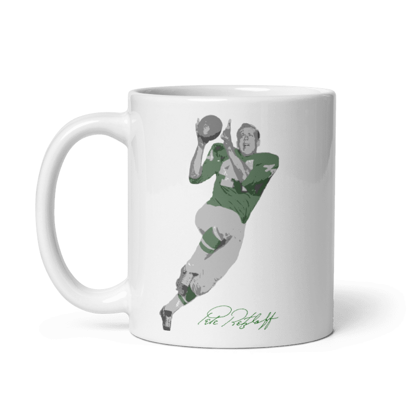 Pete Retzlaff Philadelphia Eagles cream mug, commemorative design, available in 11oz and 15oz, microwave and dishwasher safe.