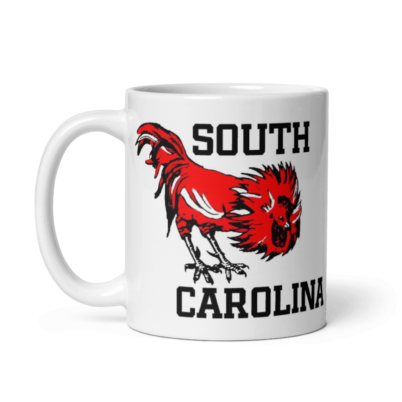South Carolina 'Cocks Old Skool ceramic mug, cream color, 11 and 15 oz sizes.