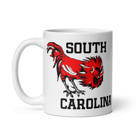 South Carolina 'Cocks Old Skool ceramic mug, cream color, 11 and 15 oz sizes.
