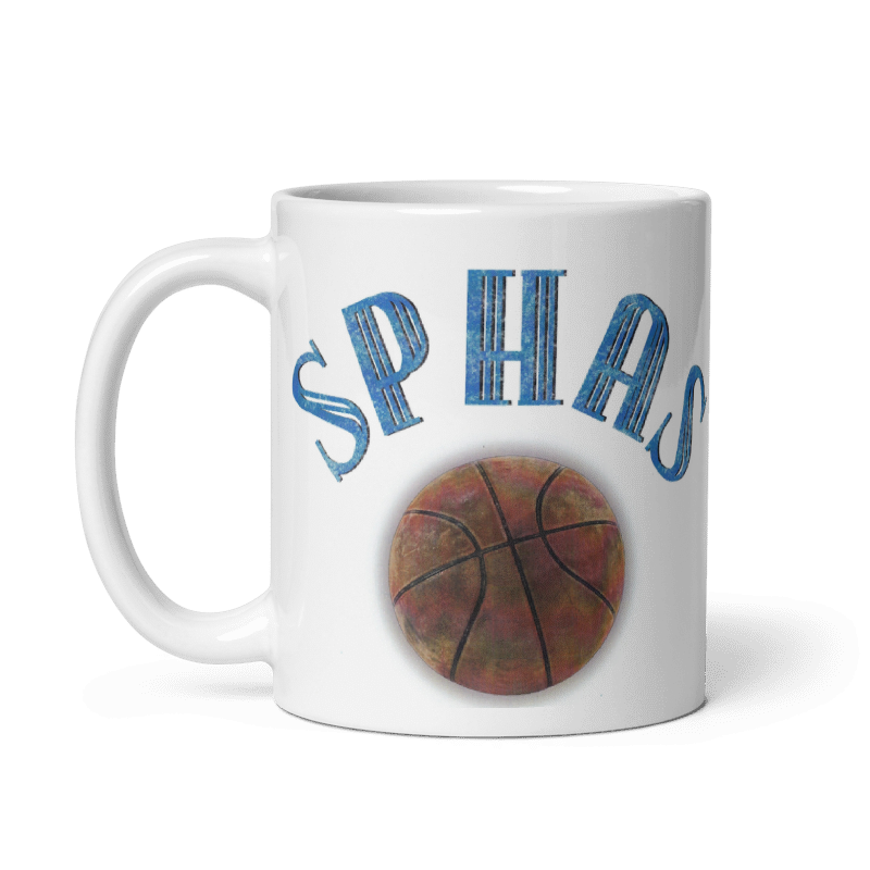Philadelphia Sphas ceramic mug in cream color with a vintage basketball design.