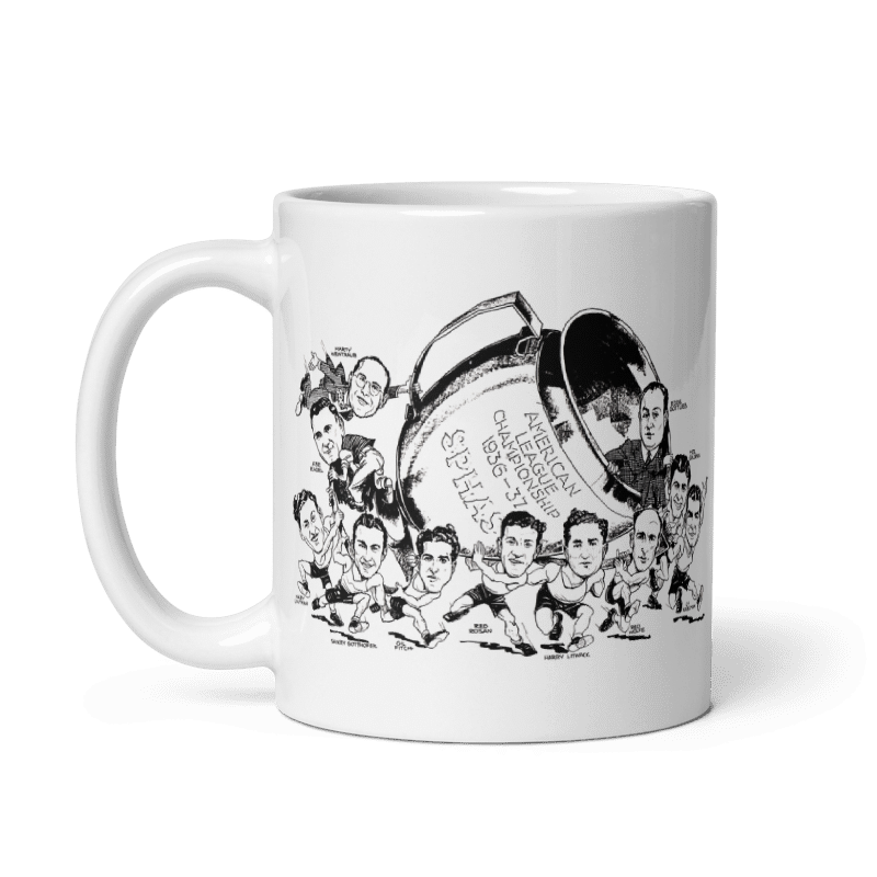 Philadelphia Sphas World Basketball Champs ceramic mug with vintage team caricature, 11oz and 15oz sizes, cream color.