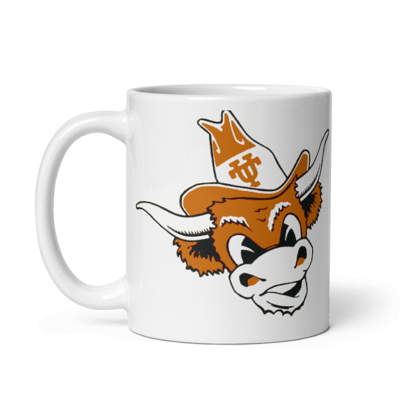 Texas Longhorns Old Skool Mug in cream with vintage design, available in 11 and 15 oz sizes.