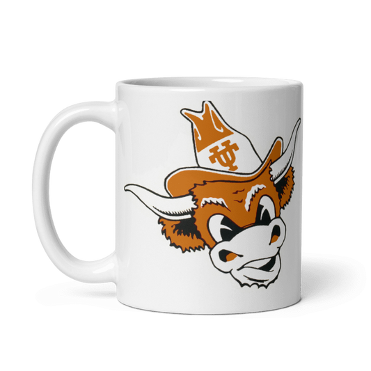 Texas Longhorns Old Skool Mug in cream with vintage design, available in 11 and 15 oz sizes.