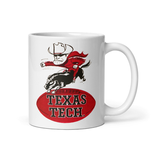 Texas Tech Old Skool Mug with vintage design, cream color, ceramic, 11 and 15 oz sizes.
