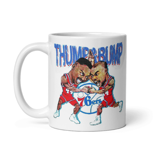 76ers Thump & Bump Barkley, Mahorn ceramic mug with cartoon, cream color, basketball theme.