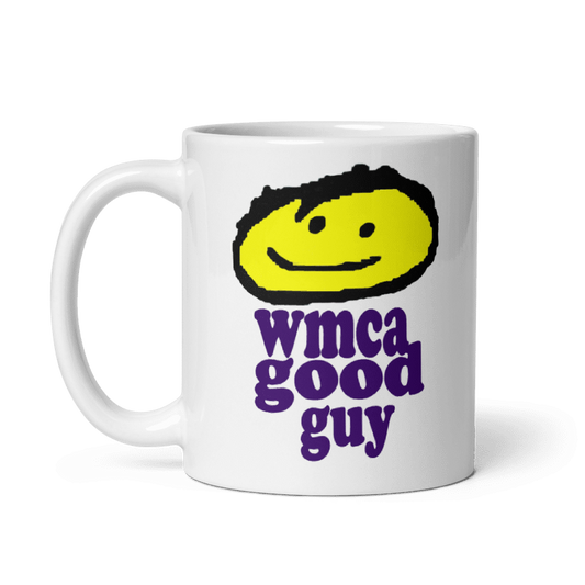 WMCA New York Mug with retro design featuring "Good Guy" text in cream color, available in 11oz and 15oz sizes.