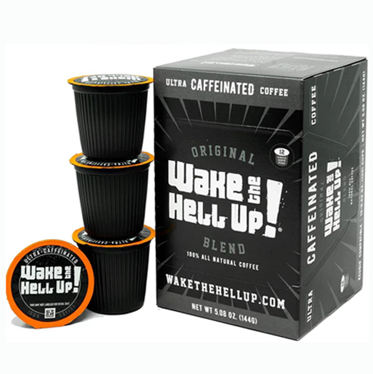 Wake The Hell Up Dark Roast K-Cups, ultra-caffeinated coffee pods for K-Cup brewers, 12 count box.